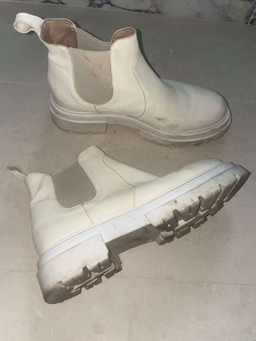 Free People Cream Leather Chelsea Platform Booties - Picture 6 of 7